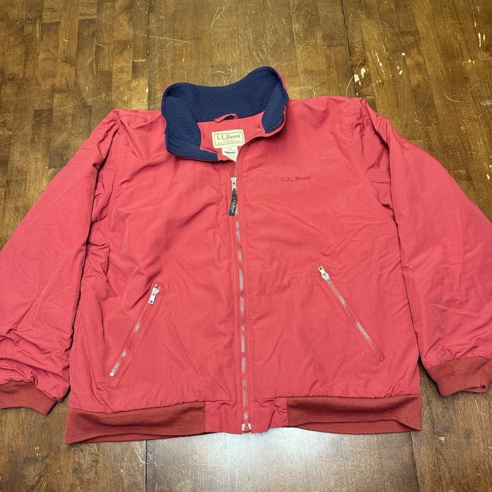 VTG LL Bean Jacket Mens XL Red Fleece Lined Bomber Zip Warm Up Nylon 0UF43‎